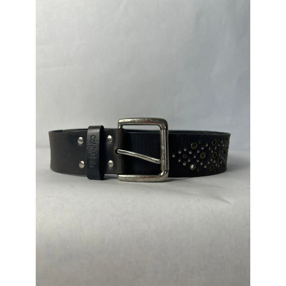 Vintage Calvin Klein Belt Leather Large Black Distressed Studded